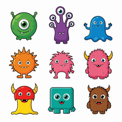 Vector illustration of collection of cartoon alien and monster

