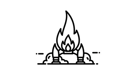 Minimalist Campfire Illustration Depicting Bonfire And Kindling Against Dark Background