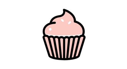 Minimalist Cupcake Illustration On Black Background, Isolated Sweet Dessert Design