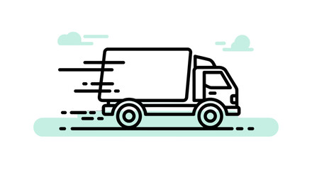 Minimalist Delivery Truck Illustration Speeding On The Road Against The Dark Background