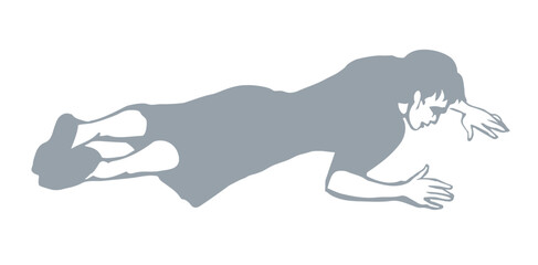 An exhausted person lies on the ground. Vector drawing