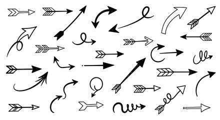 Collection of hand drawn arrow icons in various styles