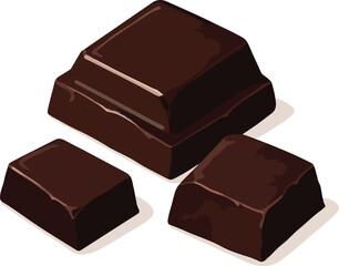 Three dark chocolate pieces on white background sweet