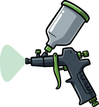 Paint spray gun tool with green accents for precise painting and coating applications in graphic and industrial use vector illustration 