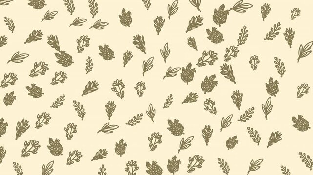 Seamless Oak Leaf Pattern Design on Beige Background, Graphic Illustration, Repetitive Nature Motif, Flat View, Decorative Concept