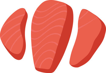 Three slices of raw salmon fish food ingredient