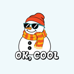 Funny and Hipster Snowman Mascot Vector Art with Beanie, Shades, and Scarf