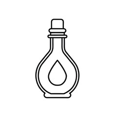 Minimalist Line Art of Bottle with Drop Symbol – Black and White Icon for Liquid Packaging, Essential Oils, and Wellness Products