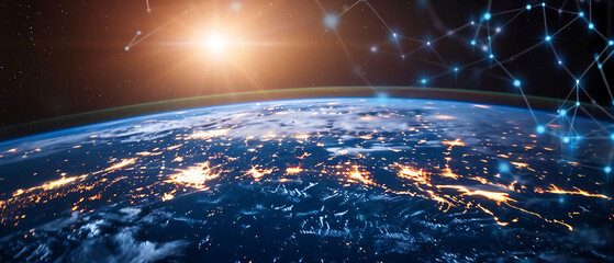 Global internet connecting people worldwide glowing Earth data networks futuristic concept art of worldwide communication