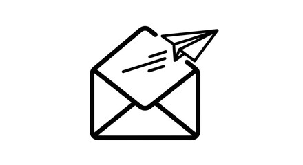 Minimalist Illustration Of Paper Airplane Emerging From Envelope, Sending Message Symbol