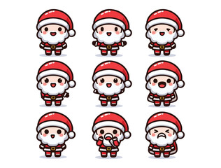 Cute Santa Claus Character Icon Set – Chibi Christmas Vector Pack