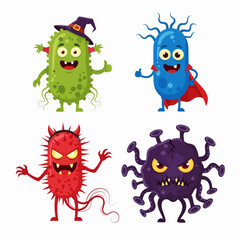 Cartoon monster mascot. Halloween funny monsters, bizarre gremlin with horn and furry creations. Cartoons character