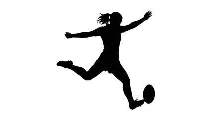 Silhouette of a woman kicking a rugby ball
