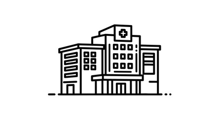 Fototapeta premium Minimalist Linear Illustration Of A Hospital Building On A Black Background