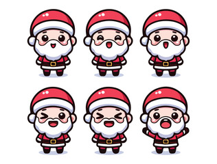 Cute Santa Claus Character Icon Set – Chibi Christmas Vector Pack