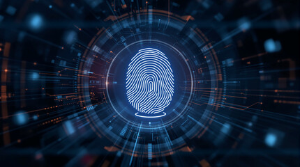 Digital biometric, security and identify by fingerprint concept. Scanning system of the fingerprint. 

