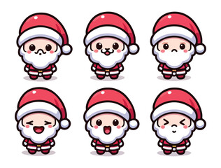 Cute Santa Claus Character Icon Set – Chibi Christmas Vector Pack