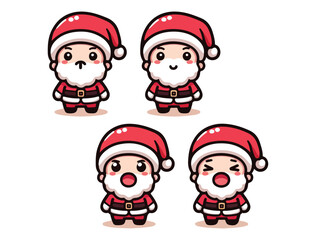 Cute Santa Claus Character Icon Set – Chibi Christmas Vector Pack
