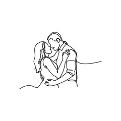 Engagement couple of lovers line art vector illustration