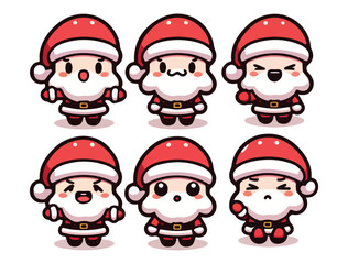 Cute Santa Claus Character Icon Set – Chibi Christmas Vector Pack