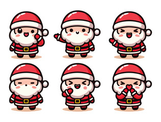 Cute Santa Claus Character Icon Set – Chibi Christmas Vector Pack