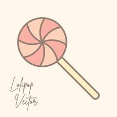 Cute Pastel Lollipop Illustration – Colorful Round Candy with Stick in Soft Kawaii Style, Hand Drawn Sweet Dessert Icon for Baby Shower, Kids Party, Birthday Design, Clipart, and Decoration.