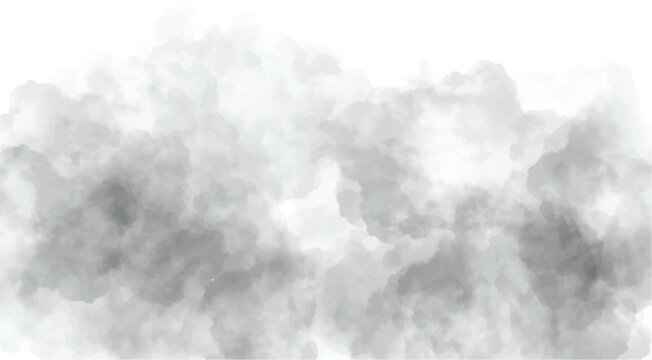 Soft grey smoke or fog texture with blurred edges and a hazy effect against a clean white background.