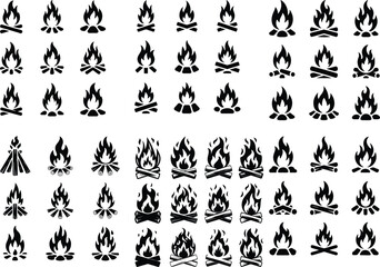 Campfire Icon Set Bonfire and Flame Silhouette Collection