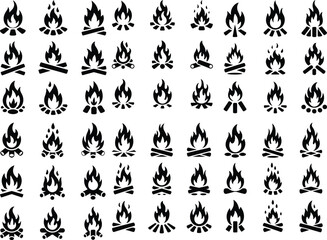 Campfire Icon Set Bonfire and Flame Silhouette Collection