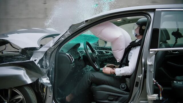 Stunt driver performing car crash test safety experiment