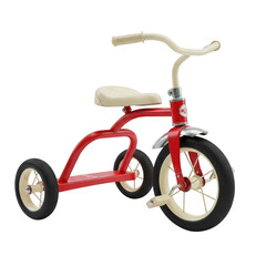 Retro red tricycle with cream seat and wheels for children's outdoor play transparent background
