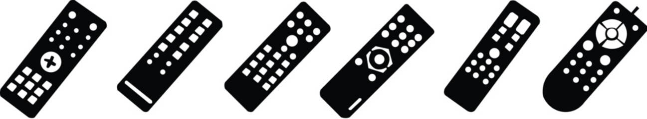 black and white icons of various TV remotes