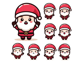 Cute Santa Claus Character Icon Set – Chibi Christmas Vector Pack