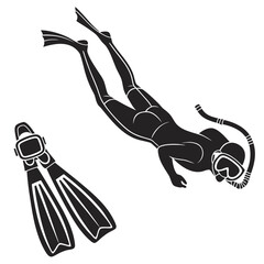 Silhouette of a scuba diver and flippers ready for underwater exploration © Vector_Mahabub