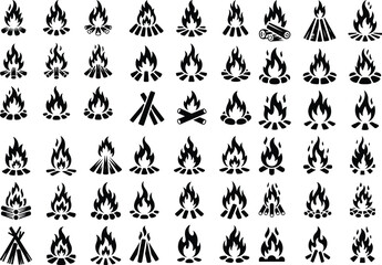 Campfire Icon Set Bonfire and Flame Silhouette Collection