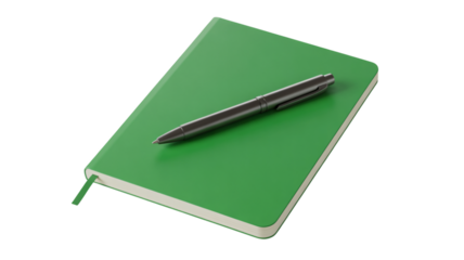 Elegant green notebook with pen, perfect for business planning, creative writing, and professional note-taking, ideal for presentations