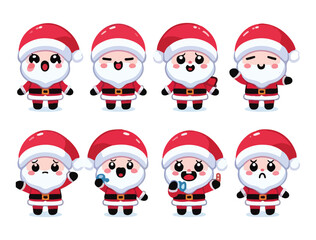 Cute Santa Claus Character Icon Set – Chibi Christmas Vector Pack