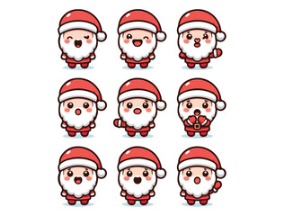 Cute Santa Claus Character Icon Set – Chibi Christmas Vector Pack