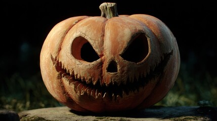 spooky carved halloween pumpkin at night,