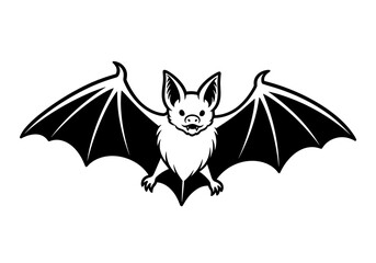 Black bat with wings spread in a minimalist design  