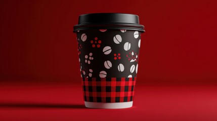 holiday coffee cup on red background