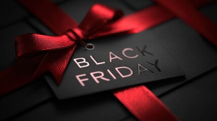 black friday sale tag with ribbon,