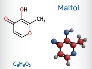 Maltol E636 molecule. Flavour enhancer and aroma compound. Vector illustration