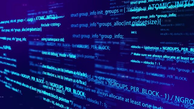 Digital programming code background with glowing blue lines of code - Powered by Adobe