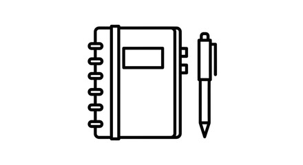 Minimalist Stationary Illustration Featuring A Notebook And Pen Against A Black Backdrop