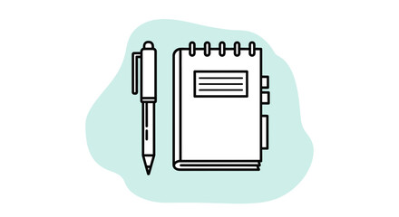 Minimalist Stationery Illustration: Notebook And Pen, Modern Vector Design Concept