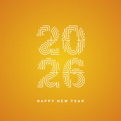 2026 new year spiral circle and square line number design neon light shining typography design. 2026 new year icon logo greetings on white orange yellow isolated background