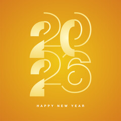 New Year 2026 modern stencil line and bold light white yellow shining typography square composition on yellow orange isolated background icon logo