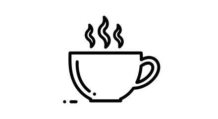 Minimalist Steaming Cup Depiction In Solid White Lines On Dramatic Black Background