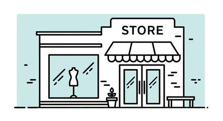 Minimalist Storefront Illustration Showcasing Fashion and Retail Concepts in Simple Lines